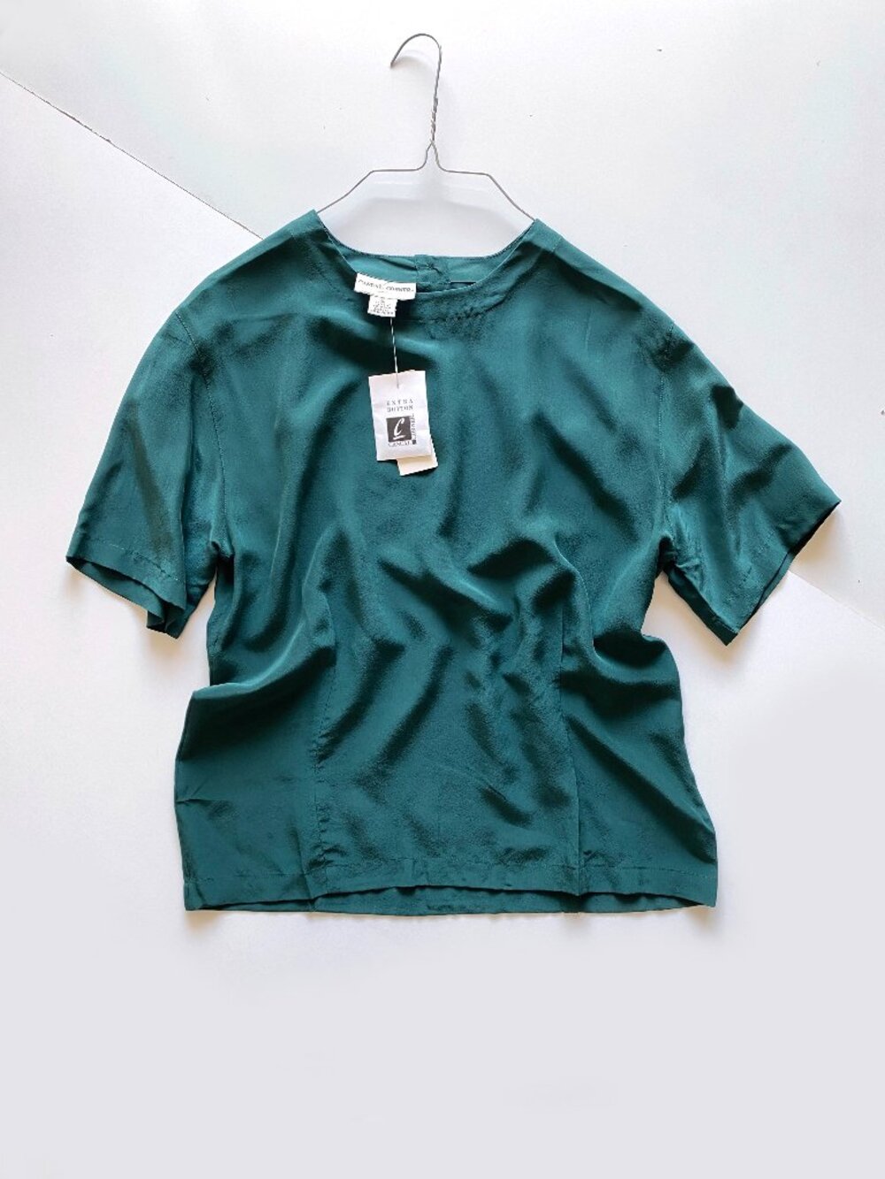 NWT Vintage Casual Corner 100% Silk Top Blouse Size 8 Emerald Green